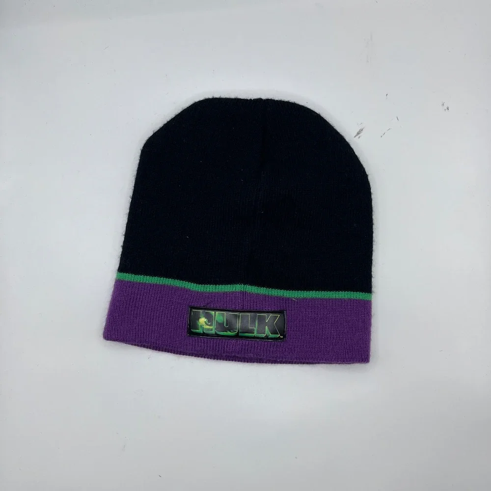 Marvel Hulk Beanie Hat Unisex OSFM Black Purple Reversible 2003 Vintage‎ Knit